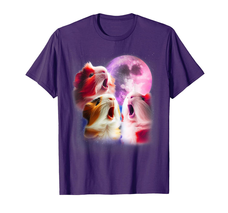3 Animals Howling At The Moon Shirt & Gifts 3 Guinea Pigs Howling at The Moon Funny Pet Guinea Pig Lover T-Shirt - Purple