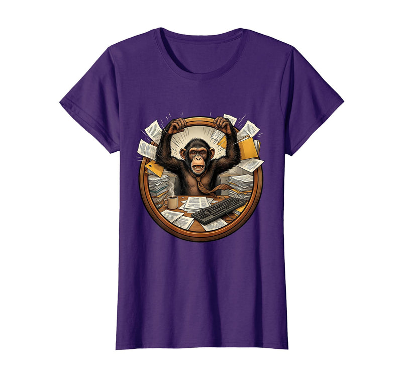 Mademark Monkey Office Chaos Funny Adult Humor Graphic T-Shirt - Women - Purple