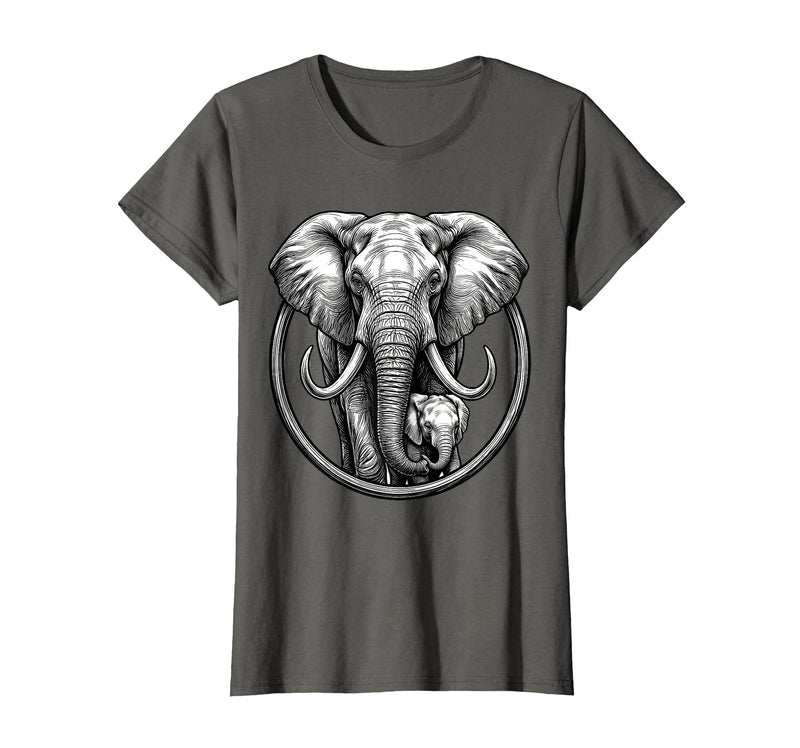 Mademark Mama Elephant and Baby Graphic Tee T-Shirt - Women - Asphalt Grey