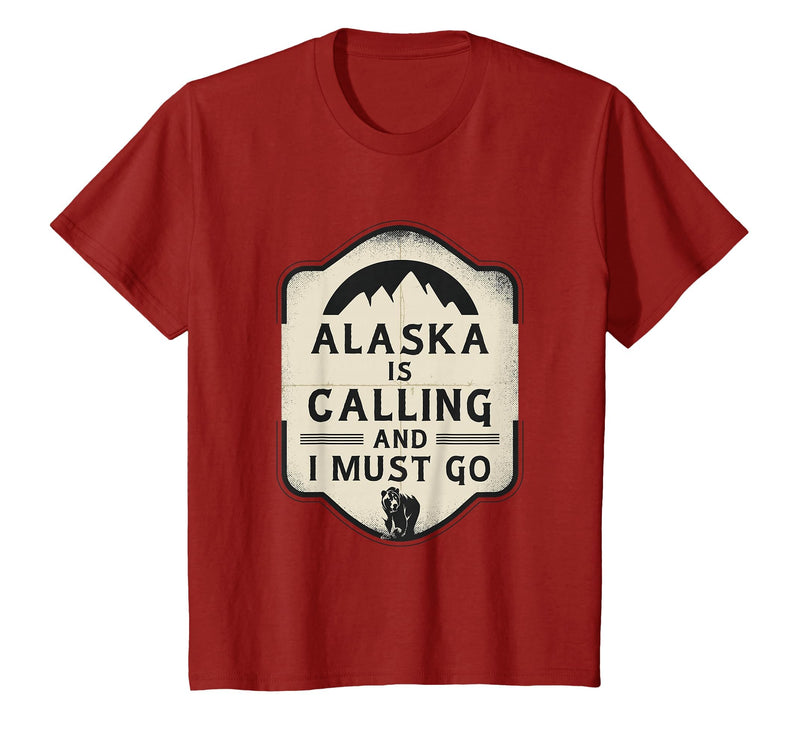 Alaska is Calling and I Must Go Mountains Bear T-Shirt - Cranberry Red