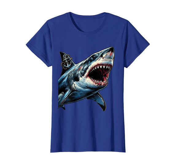 Mademark Shark With Anchor Tattoo Art Graphic Design T-Shirt - Royal Blue