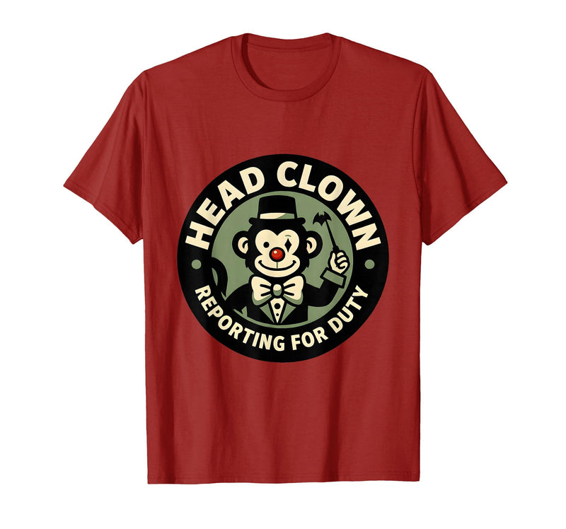 Mademark Head Clown Reporting For Duty Circus Monkey Design T-Shirt - Men - Cranberry Red