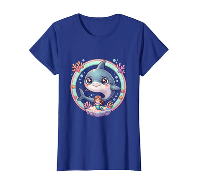 Shark Circling Woman on Reef Illustration T-Shirt