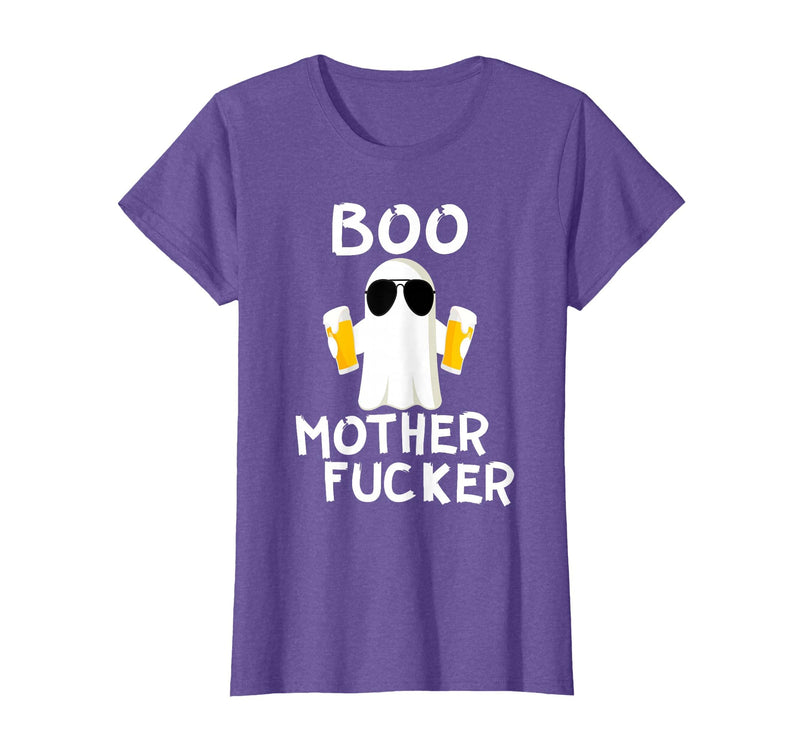 Vulgar Halloween Tee Shop Boo Motherfucker Funny Beer Drinking Ghost Adult Halloween T-Shirt - Purple Heather