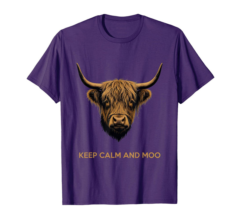 Mademark Keep Calm and Moo Highland Cow Design T-Shirt - Purple