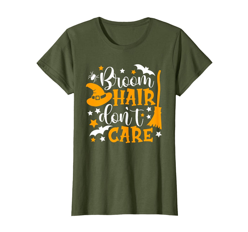 Broom Hair Don't Care Shirt Funny Halloween Witch Spooky T-Shirt - Olive Green