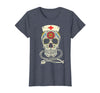 Halloween Nurse Shirts For Women Scrub Costumes Nurse Sugar Skull Stethoscope RN Medical Halloween Costume T-Shirt - Heather