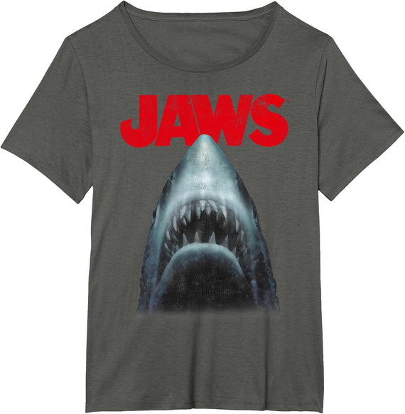 Jaws Shark in Dark Waters Classic Icon T-Shirt, Women's Plus, Asphalt Grey, 5X - As Pictured