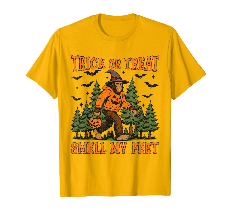Bigfoot Halloween Costume Party Outfits Trick Or Treat Smell My Feet Bigfoot Halloween Sasquatch T-Shirt - Golden Yellow