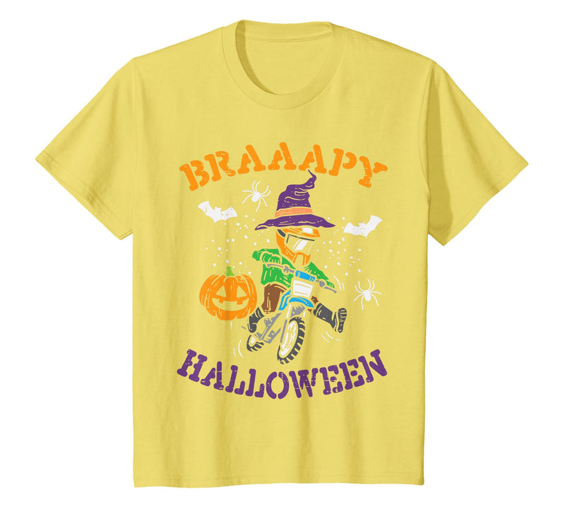 Halloween Shirts For Women Men Kids Boys Girls Motocross Braaapy Halloween Costume Dirt Bike Boys Kids T-Shirt - Lemon Yellow