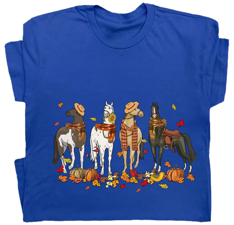 Niaday Fall Horse Shirt Men Women Graphic Short Sleeve T-Shirt Tee, Fall Season Horses Horse Lover Shirt - Sapphire Blue