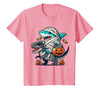 Funny Shark Dinosaur Halloween Kids Boys Tees Shark Riding Dinosaur T-rex Funny Halloween Pumpkin Boys Kid T-Shirt - Pink
