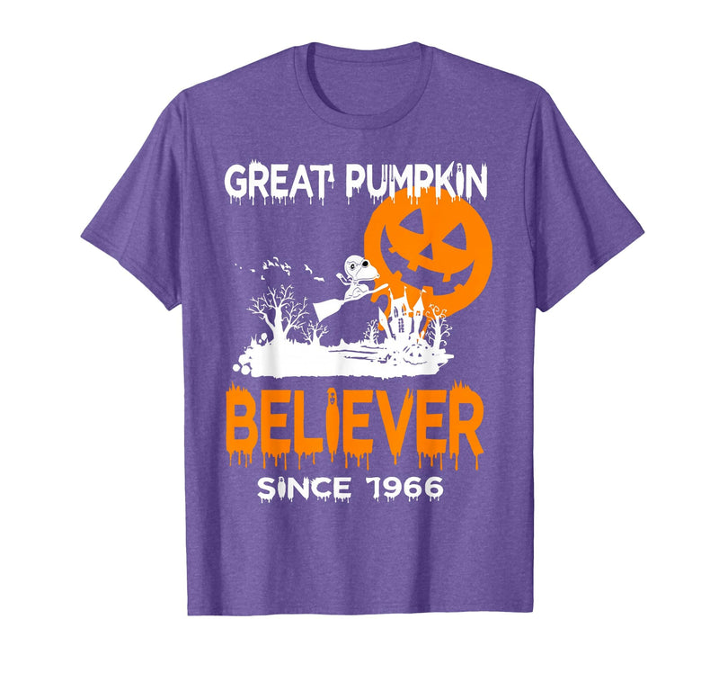 BlackThreadCa Great Pumpkin Believer Halloween Fun Graphic T-Shirt - Purple Heather