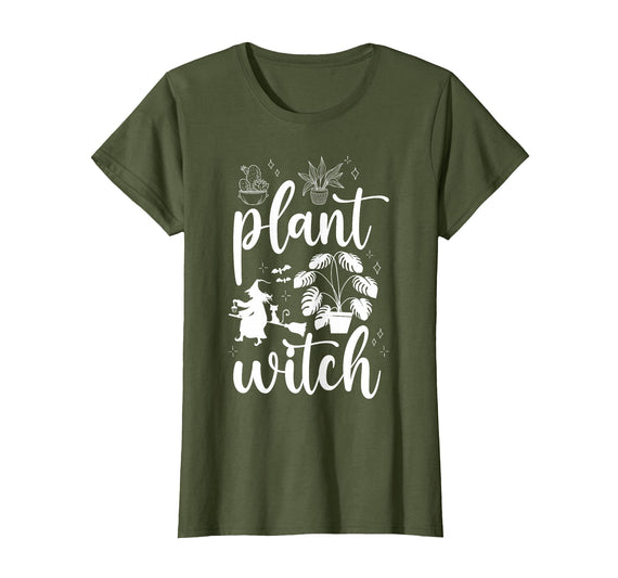 Gardener Horticulture Garden HD0 Plant Lover Gardening Halloween Plant Witch T-Shirt - Olive Green