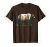 Bear Designs. Bear Forest Mountains Trees Nature Sunset Outdoor Graphic T-Shirt - Brown