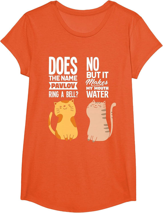 Funny Pavlov's Cats Behaviour Psychology Psychologist T-Shirt - Girls Orange