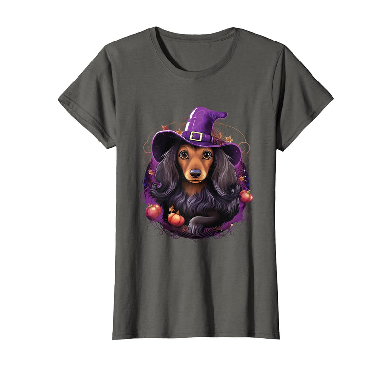 Dachshund Lovers Halloween Costume Cute Witch Funny Dachshund Halloween Costume Dog Lover T-Shirt - Asphalt Grey