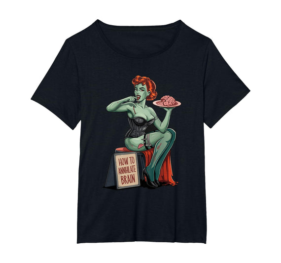 Pinup Halloween Costume Men Women Tees Gifts Retro Zombie Pin Up Girl Burlesque Vintage Horror Halloween T-Shirt - As