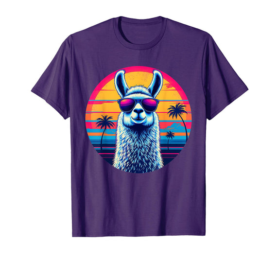Llama Alpaca Vintage Art Co. Llama Alpaca Retro 80s Style T-Shirt - Black