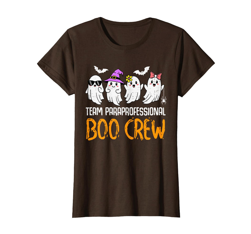 Halloween Tees for Women Men Kids Team Paraprofessional Boo Crew Ghost Halloween para Costume T-Shirt - Brown