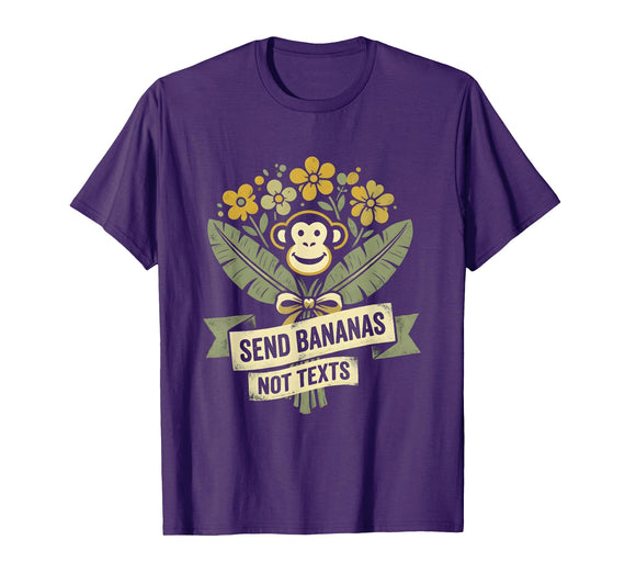Mademark Send Bananas Not Texts Funny Monkey Design T-Shirt - Men - Purple