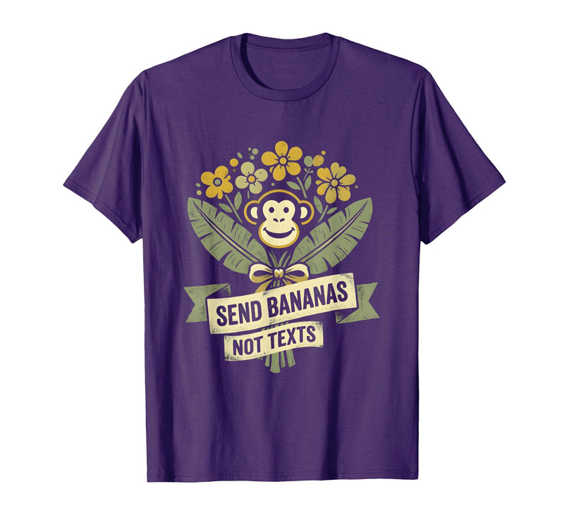 Mademark Send Bananas Not Texts Funny Monkey Design T-Shirt - Men - Purple