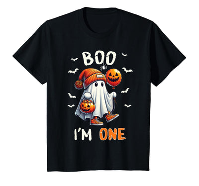 Halloween Boo I'm First 1st Birthday Boy Boo I'm One Ghost 1st Birthday Halloween Boy Kids Groovy T-Shirt