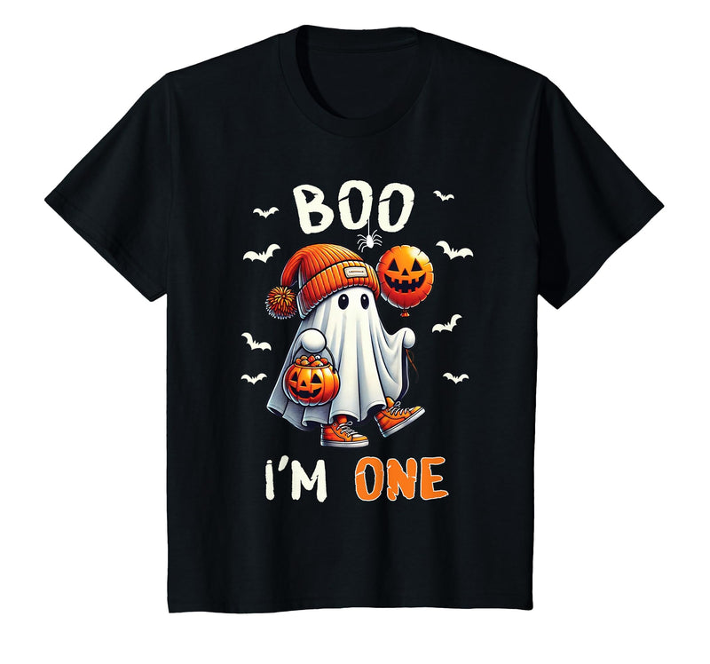 Halloween Boo I'm First 1st Birthday Boy Boo I'm One Ghost 1st Birthday Halloween Boy Kids Groovy T-Shirt - Black