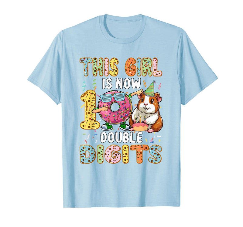Rodent Birthday Costume Girl Costume 10 Double Digits Funny 10th Birthday Guinea Pig T-Shirt - Baby Blue