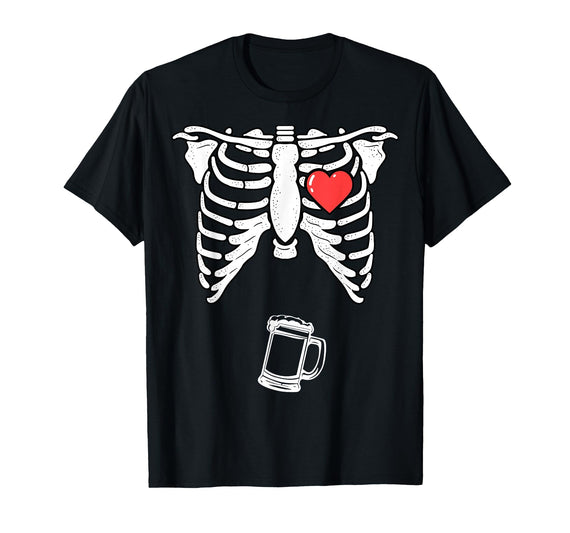 Funny Halloween Shirts Lazy Costume Party Skeleton Pregnancy Beer Shirt Xray Halloween Soon to Be Dad T-Shirt - Black