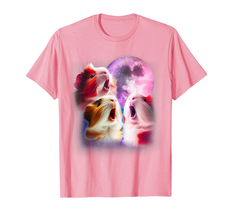 3 Animals Howling At The Moon Shirt & Gifts 3 Guinea Pigs Howling at The Moon Funny Pet Guinea Pig Lover T-Shirt - Pink