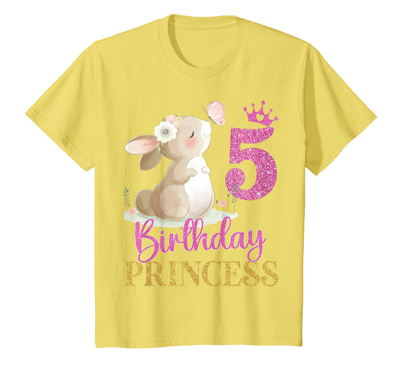 Kids 5th Birthday Rabbit Princess Girl Bunny 5 Years Old T-Shirt in Lemon Yellow