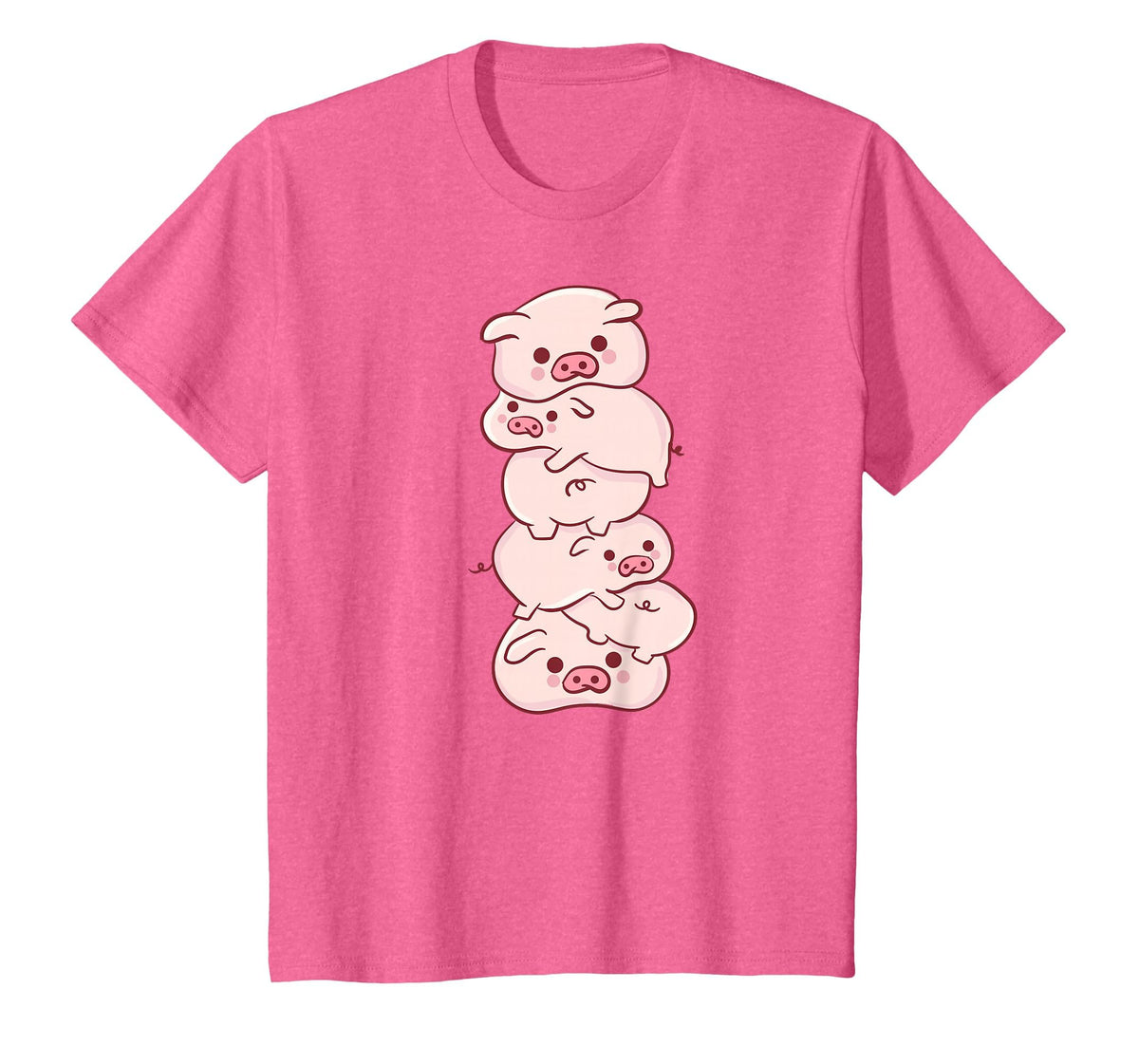 Pink Kawaii & Anime Stuff Pigs On A Pile - Cute Kawaii Anime - Pig Aesthetic Japanese T-Shirt - Pink Heather