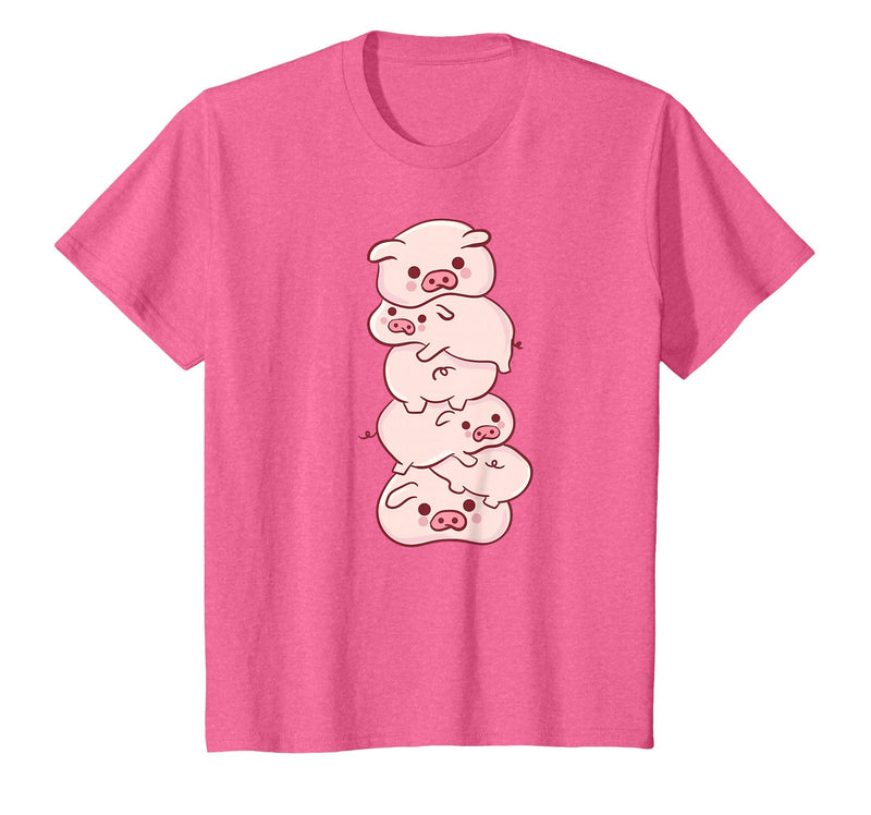 Pink Kawaii & Anime Stuff Pigs On A Pile - Cute Kawaii Anime - Pig Aesthetic Japanese T-Shirt - Pink Heather
