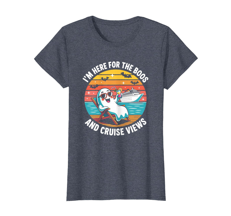 Boos Cruise Halloween Ghost Drinking Gifts Here for The Boos and Cruise Views Halloween Party T-Shirt - Heather Blue