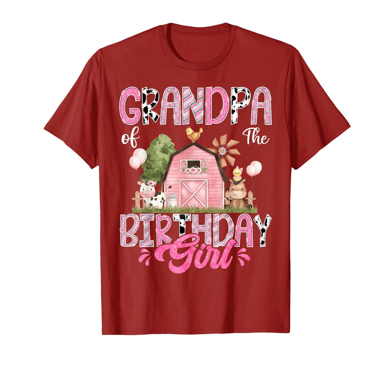 Famer Pink Cow Birthday Matching Tees Grandpa of The Birthday Girl 1St Birthday Pink Cow Farm T-Shirt - Cranberry Red