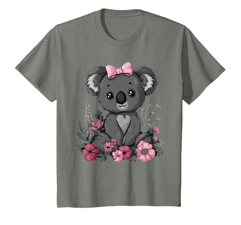 We Love Koalas - Kids Apparel Co. Koala Kawaii Koala Bear Pink Bow Flowers Girls Kids T-Shirt - Olive Heather