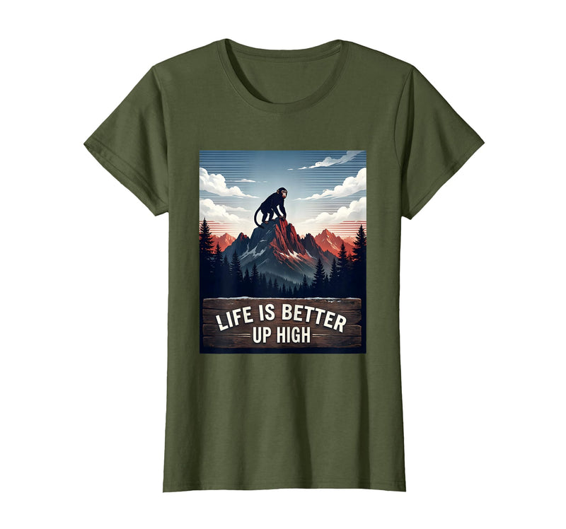 Mademark Life Is Better Up High Monkey Design T-Shirt - Women - Olive Green