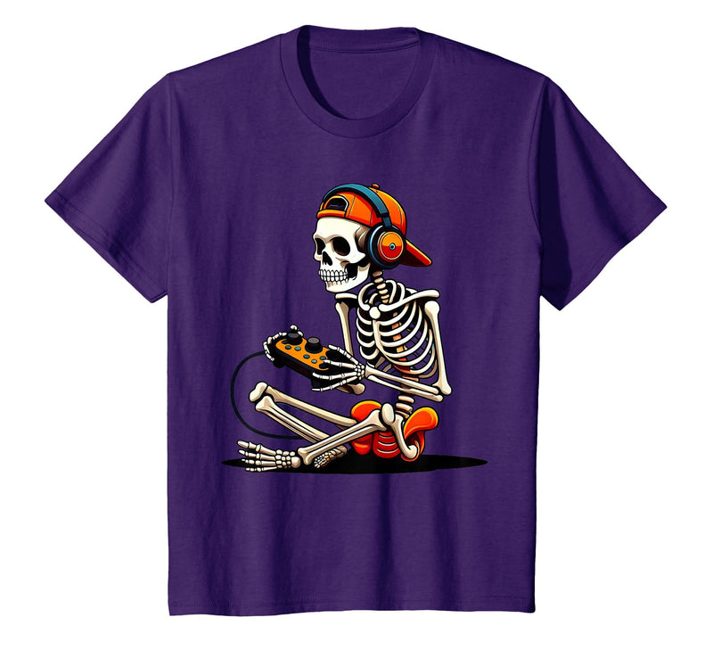 halloween skeleton shirts for teen boys men kids Halloween Skeleton Gamer Video Gaming Funny Gaming Skeleton T-Shirt - Purple