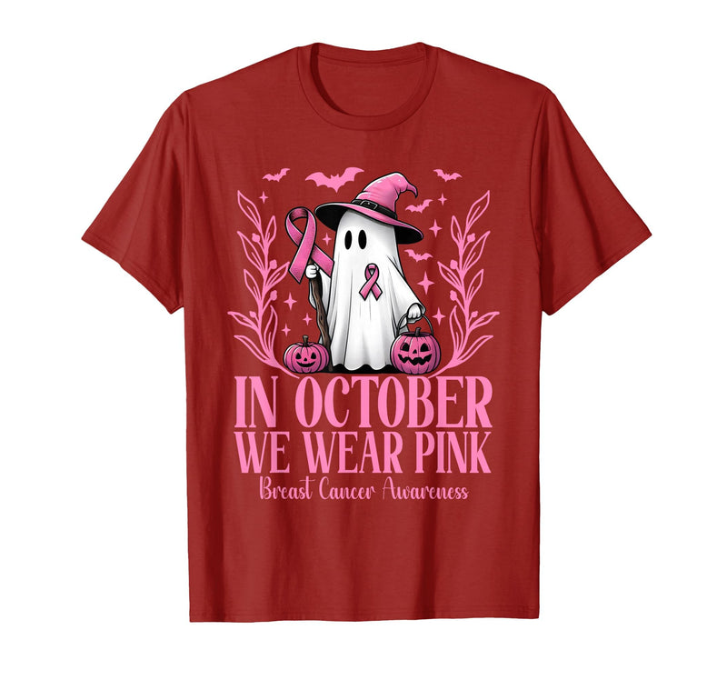 Arich.Tee's Breast Cancer Awareness Ghost in October We Wear Pink Breast Cancer Witch Ghost Halloween T-Shirt - Cranberry Red