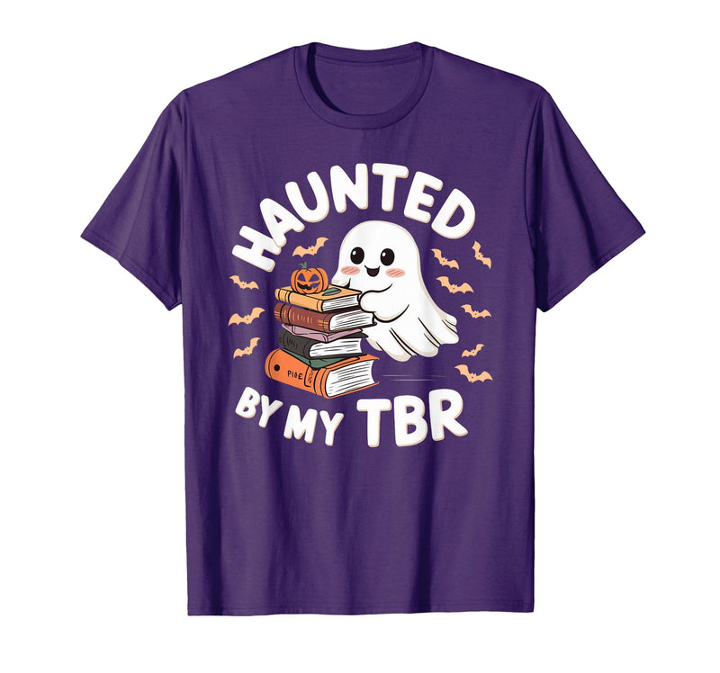 Halloween Student Books Lovers Haunted By My TBR Haunted By My TBR Cute Ghost Book Reading Teacher Halloween T-Shirt - Purple