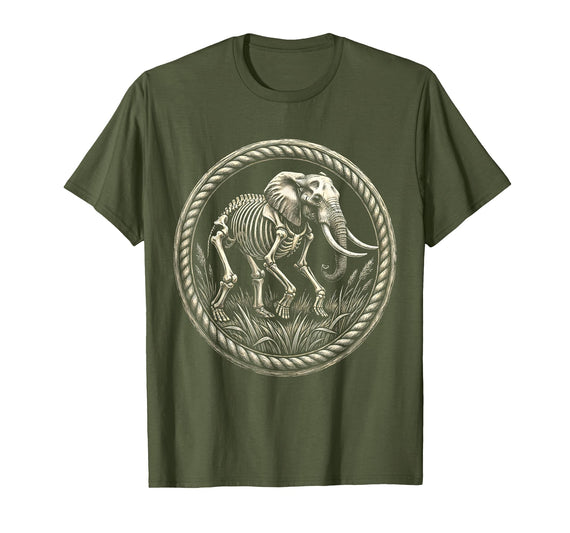 Mademark Elephant Skeleton Mid-Stride Through Tall Grass T-Shirt - Men - Olive Green