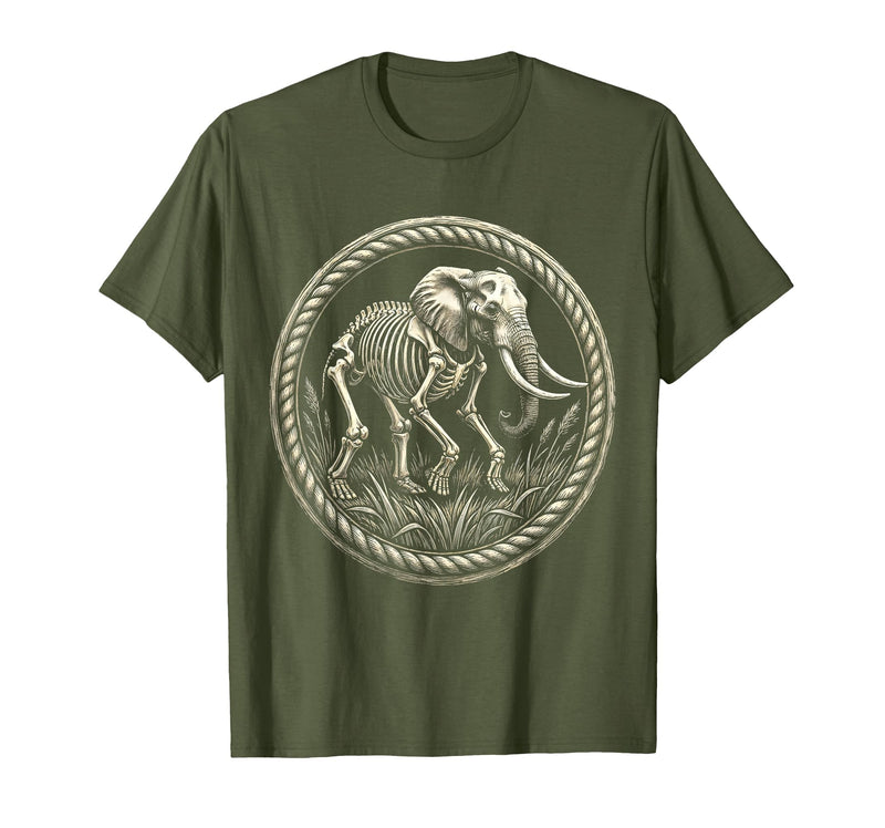 Mademark Elephant Skeleton Mid-Stride Through Tall Grass T-Shirt - Men - Olive Green