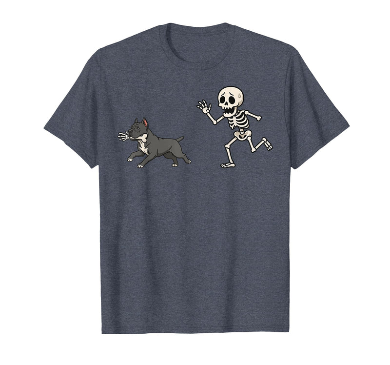 Pitbull Halloween Costume Funny Pitbull Skeleton Hand Halloween T-Shirt - Heather Blue