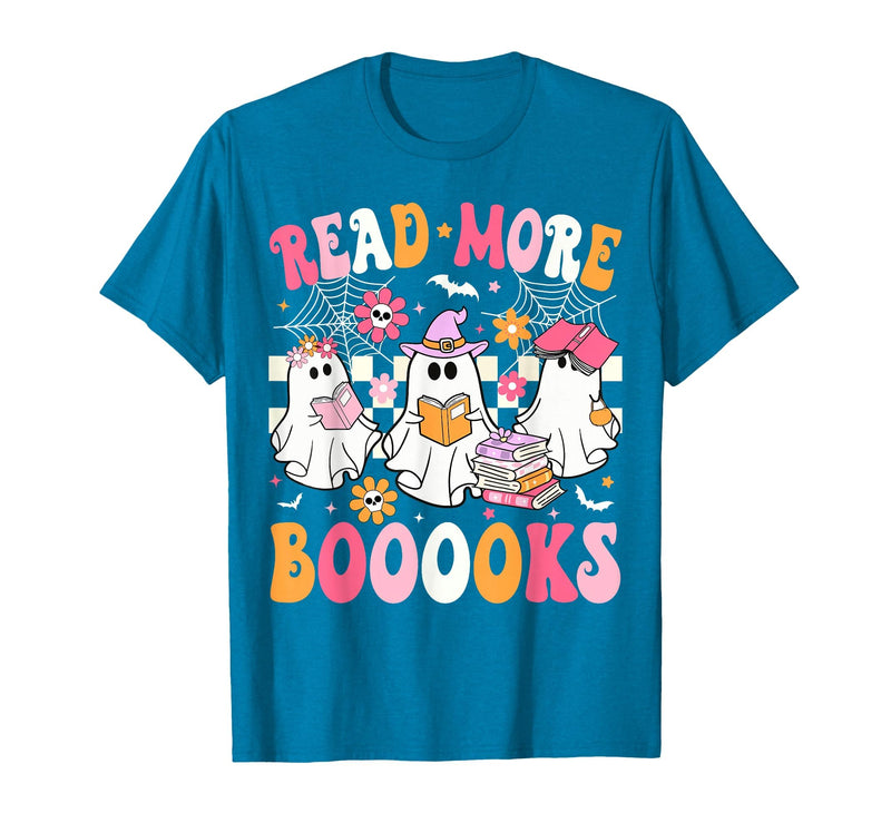 Read More Books Ghost Halloween Teacher Outfits Read More Books Ghosts Reading Book Funny Teacher Halloween T-Shirt -