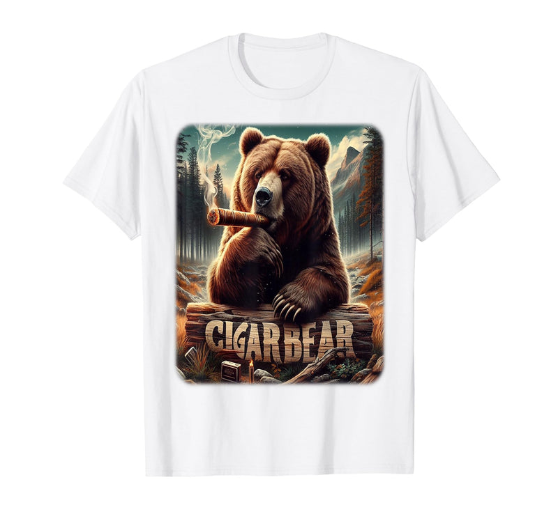 CigarKurt Cigar Smoking Cigar Bear T-Shirt - White