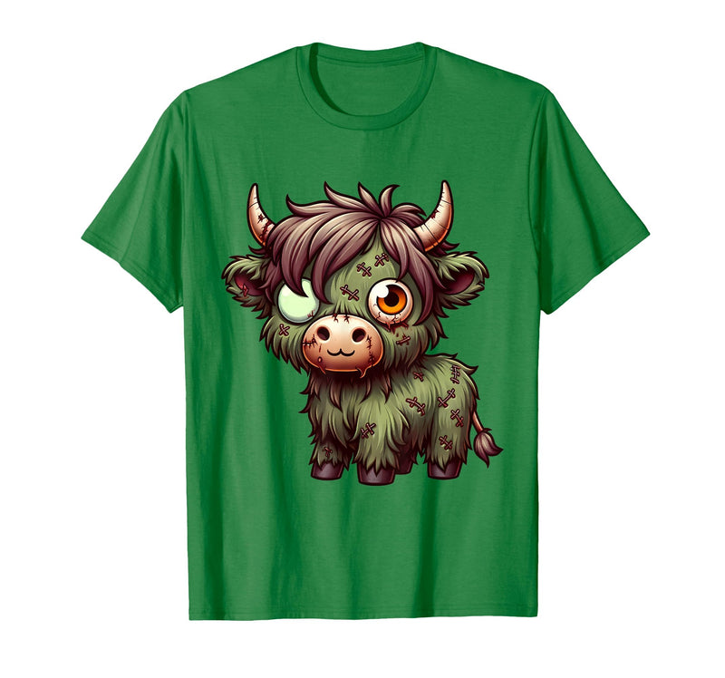 Cute Highland Cow Zombie Halloween Designs Highland Cow Zombie Halloween Farm Animal Women Girls T-Shirt - Kelly Green