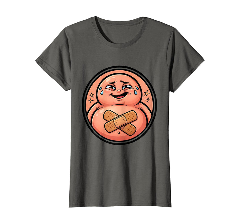 Mademark Tummy Ache Survivor Cute Stomach Bandage Graphic T-Shirt - Asphalt Grey
