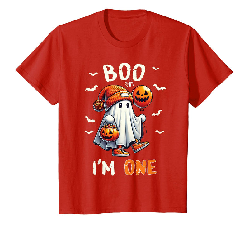 Halloween Boo I'm First 1st Birthday Boy Boo I'm One Ghost 1st Birthday Halloween Boy Kids Groovy T-Shirt - Red