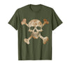 Halloween Designs. Pirate Flag Skull and Crossbones Skeleton Graphic Halloween T-Shirt - Olive Green